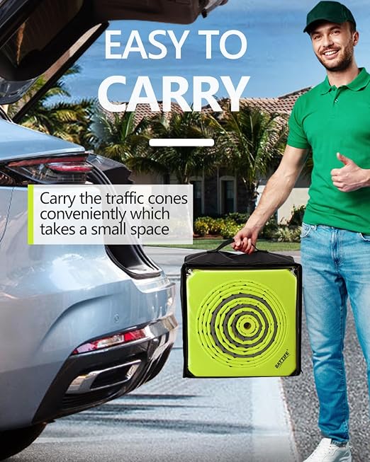 BATTIFE [4 Pack] 36 Inch Collapsible Traffic Cones, Lime Green Safety Cones, Pop-up Cones with Reflective Collar, for Driving Practice,Road Parking (Green)