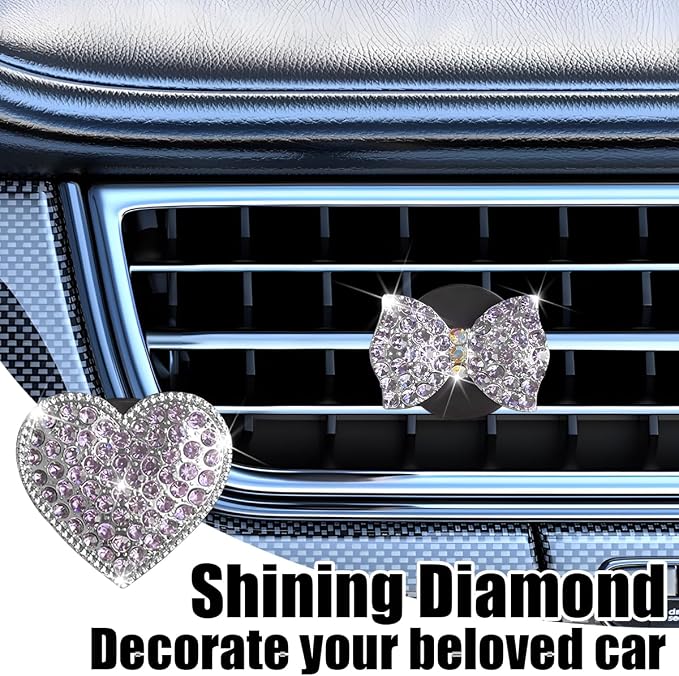 Bling Car Air Vent Clip, 2PCS Crystal Rhinestone Diamond Automotive Heart Shape Clip Charm, Cute Sparkling Vehicle Interior Decoration Accessories, Universal for SUV Sedan Trucks (Purple)