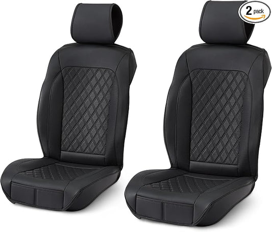 Amazon Basics Front Car Seat Covers, Breathable Faux Leather, Universal Fit, Black, 2-Pack