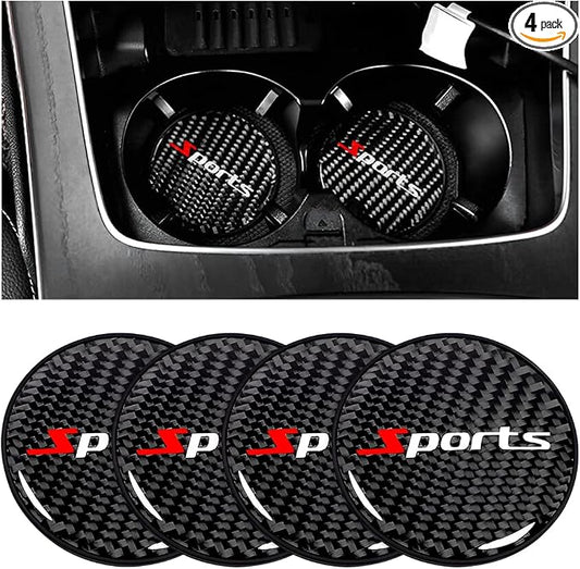 BESULEN Car Cup Holder Coaster, 4 PCS Carbon Fiber Non-Slip Embedded Coasters, Universal 2.75 Inch Cup Holder Insert Coaster Pad, Sports Racing Durable Drink Mat, Car Interior Accessories