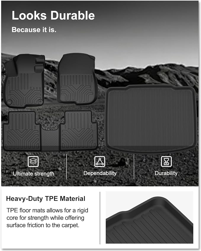 Kiwi Master Floor Mats & Cargo Mat for 2017-2022 Honda CR-V | (Tray in Lower Position), Custom Fit All Weather Car Mats, Heavy Duty TPE Floor Liners, Front Rear Tray Trunk Mat Set, Black