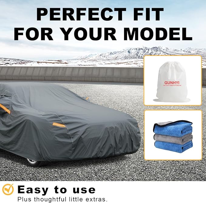 GUNHYI 16 Layers Car Cover Waterproof All Weather, Heavy Duty Outdoor Car Cover Universal Fit Sedan Honda Accord, Lexus ES350, Audi A6, Buick Lacrosse, Cadillac CT5, Tesla Model S, Volvo S90 etc.