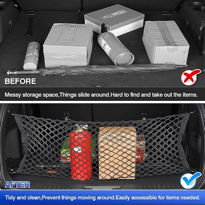 Karltys Envelope Style Cargo Net for Nissan Pathfinder 2022-2024 2025 2026, Highly Elastic Pathfinder Rear Trunk Cargo Net, Heavy Duty Nylon Mesh Storage Netting Organizer with Durable Hooks