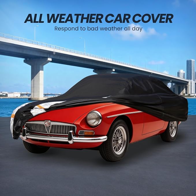 Multi-Layer Car Cover Custom Fit for MG MGB(1962-1981), 100% Waterproof All Weather for Automobiles, Gift with Towel, Heavy Duty Car Covers for Rain Sun UV Protection with Door Zipper