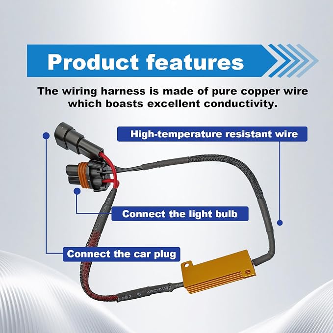 2PCS 9005/9006 LED Load Resistor Kit 50W 6Ω Headlight Decoder Anti-Flicker Harness Plug-and-Play Warning Canceller with Pure Copper Wire Universal Fit for Most Cars (Black)