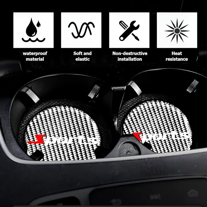 BESULEN Car Cup Holder Coaster, 2 PCS Carbon Fiber Non-Slip Embedded Coasters, Universal 2.75 Inch Cup Holder Insert Coaster Pad, Sports Racing Durable Drink Mat, Car Interior Accessories