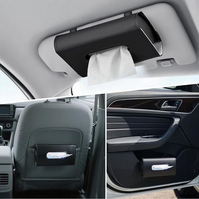 4 Pack Tissue Box Holder for Car - Sun Visor Napkin Holder Backseat Tissue Case Premium PU Leather Backseat Napkin Rectangle Organizer Vehicle Interior Accessories Universal for Car