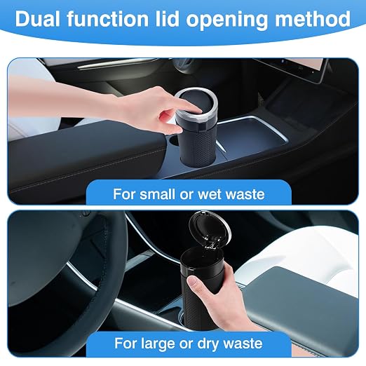 Car Trash Can Bin with Lid, Mini Leakproof Garbage Can for Vehicle, Cup Holder Trash Can, Small Trash Bin for Cars, Home, Bedroom, Office (Silver 01)