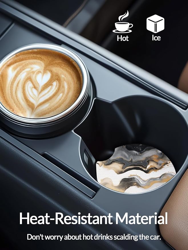 WOCOCN Cute Cup Holder Coasters for Your Car with Fingertip Grip, Auto Accessories for Women & Men,Pack of 2(Marble)
