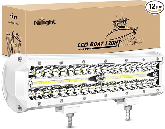 Nilight Marine LED Light Bar Navigation Lights 12 Inch White Spot Flood Combo Ponton Boat Deck Dock Lighting for Night Fishing T-top Stern Yacht Port Sailboat Trucks Tractors (Pack of 12)