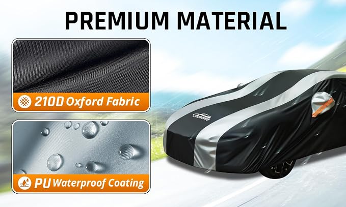 Full Exterior Covers with Silver Stripe Design,Sedan Car Cover for Waterproof Universal Fit Toyota Corolla Prius, Ford Focus Sedan, Hyundai Elantra, Kia Forte, Nissan Sentra, VW Jetta