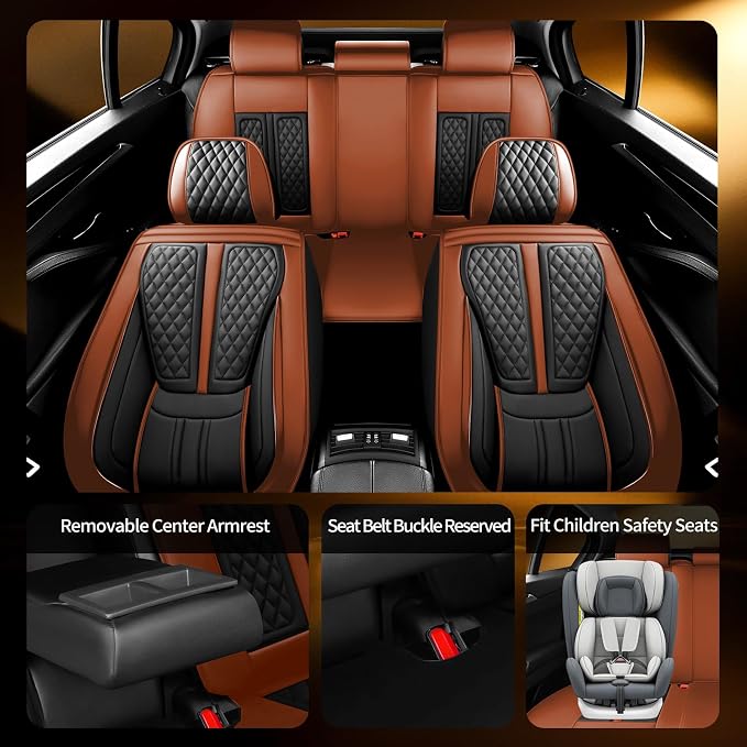 Fit Maxima Car Seat Covers Compatible with Nissan Maxima 2007-2022 2023.Full Coverage Waterproof Leather,Compatible with Airbag,All - Weather Seat Cushion Protector(Full Set,Brown)