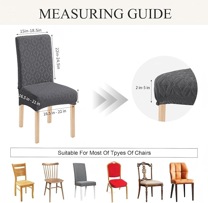 Genina Waterproof Chair Covers for Dining Room Set of 4, Removable Washable Chair Slipcover Protectors, Large Dark Gray