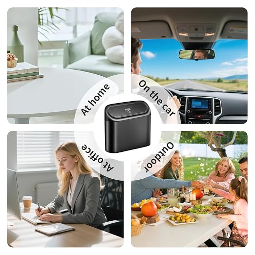 Car Trash Can with Lid, Leakproof Mini Garbage Bin for Car – Compact Design with Self-Closing Lid, Waterproof & Easy to Clean, Includes Trash Bags for Door Pocket, Cup Holder, or Office Desk (1)