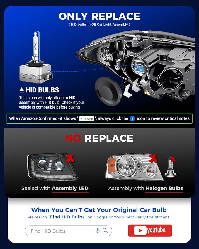 Marsauto D1S HID Bulbs, 66144 66140 85140 85415 (85415C1) for HID Replace, 35W 6000K Cold White Xenon Bulb, Plug and Play, Pack of 2