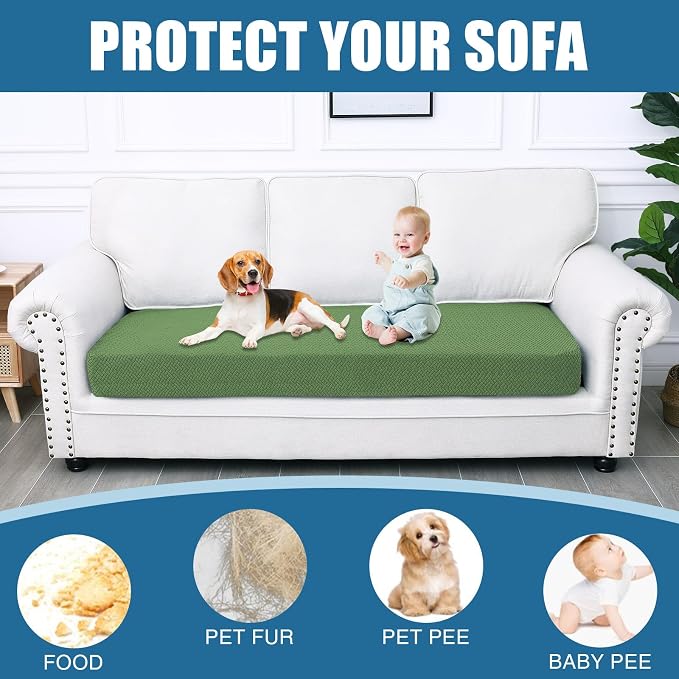 Smiry Waterproof Couch Cushion Covers, Stretch Jacquard Thick Sofa Cushion Covers, Washable Seat Slipcover Elastic Furniture Protector for Pets, Kid (Large, Grass Green)