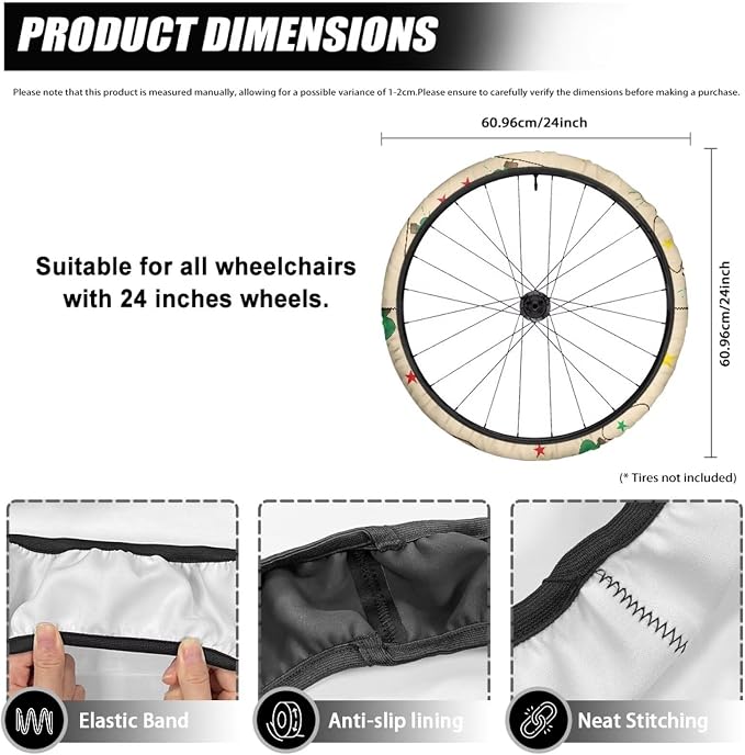 2 Pairs Wheelchair Tire Covers Protectors Colorful C hristmas Light24 Inch Wheelchair Cover Xmas Decor Wear Resistant Wheelchairs Ring Protective Covers for Adults