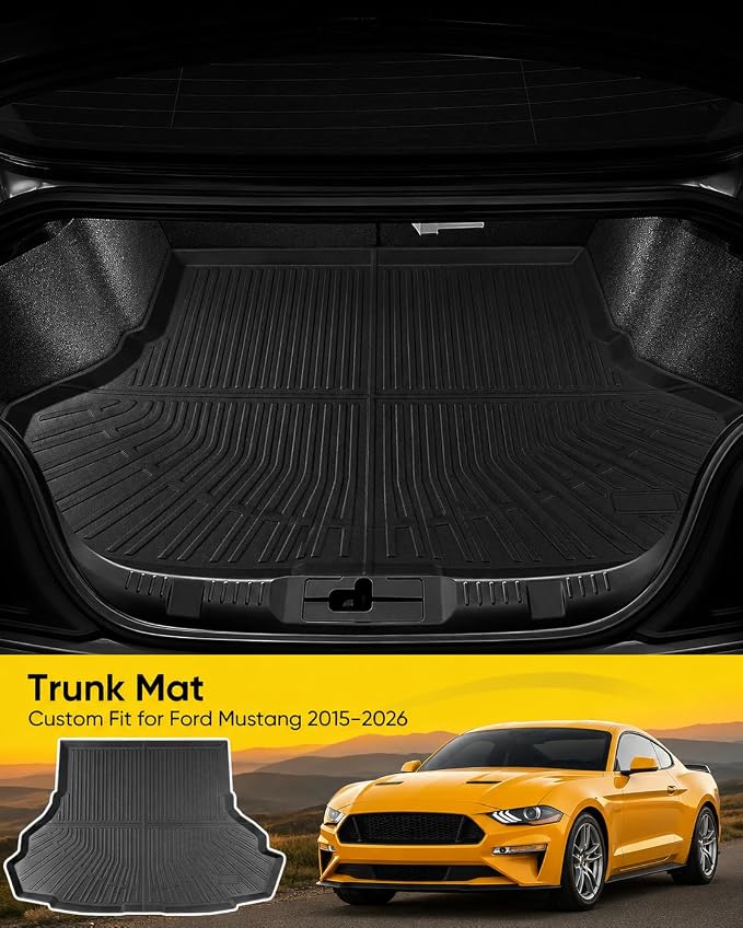 Car Floor Mats for Ford Mustang 2015-2025 2026 5PCS Full Set Not for Mach-E | All Weather Full Coverage Floor Liners Heavy Duty Waterproof Long-Lasting Mustang Accessories TPE Rubber Carpet