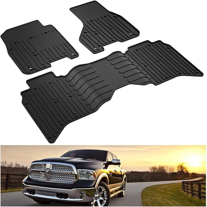 Kiwi Master Floor Mats for 2009-2018 Dodge Ram 1500/2500/3500 Crew Cab | 2019-2024 Ram 1500 Classic Crew Cab, Custom Fit All Weather Car Mat, Heavy Duty TPE Floor Liners, Front Rear 2 Row Set, Black