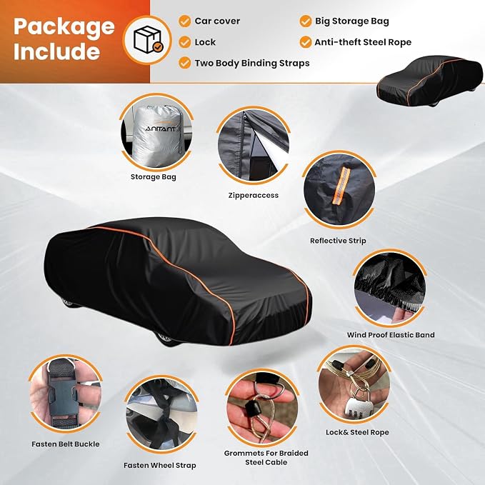 Waterproof Sport Car Cover Super Lightweight Car Covers for Automobiles All Weather UV and Scratch Resistant Zipper Access Snow Car Covers Fit Coupe Under 163"