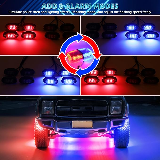 20 Pods RGB LED Rock Lights, Waterproof Red Green Blue Underglow Kit for Semi Trucks Boat Trailer Offroad Pickup RV Van Bus 12V