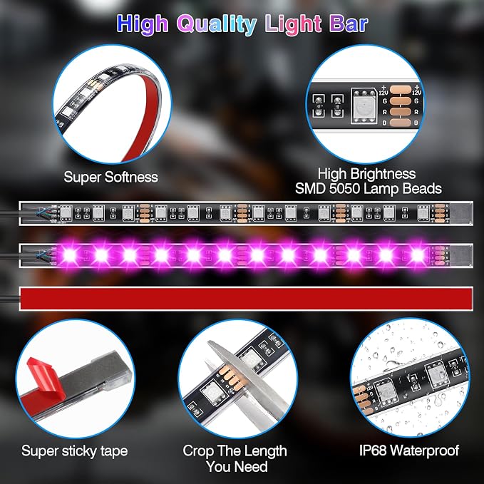 24PCS Motorcycle RGB LED Lights Kit with Brake Turn Signal, Motorcycle Underglow Lights with APP/RF Remote, Multicolor Dual Zone Neon Accent Waterproof 12V for Touring, Trike & Custom Show Motorcycle