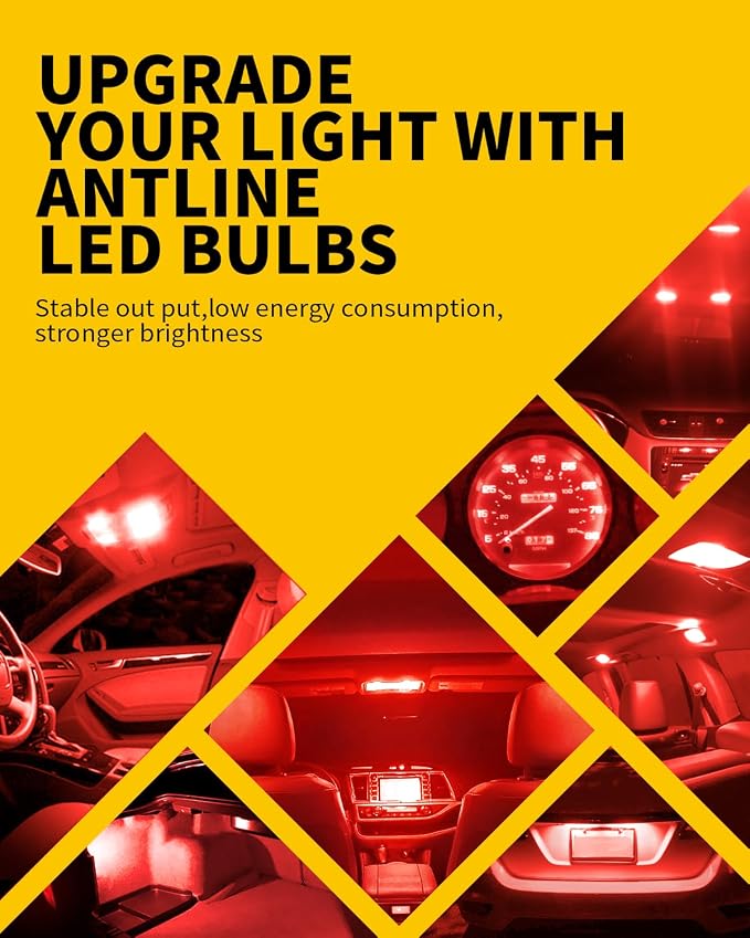 Antline 6614 6641 6612F 6615 F30-WHP TS-14V1CP 28MM 29MM 1.14”LED Bulb Red, Super Bright Canbus Error Free 12 Volt Replacements for Interior Dome Map Vanity Mirror Sun Visor Lights (Pack of 10)