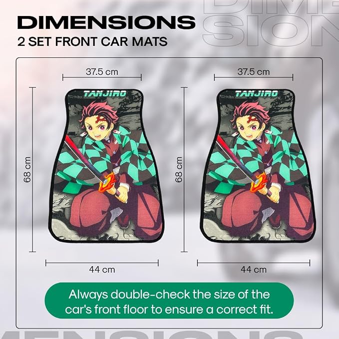 Anime Car Carpet Mat Set of 2 Front, Green Tanjrosword Design Automotive Accessories Interior All Weather Floor Mats Decor with Non Slip Black Anti Skid Backing