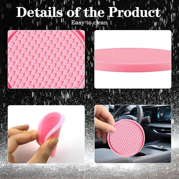 4 PCS Car Cup Holder Inserts, Anti Slip PVC Honeycomb Waterproof Fixed Tea Coasters, Universal for Vehicle Interior Cup Mats (Pink)