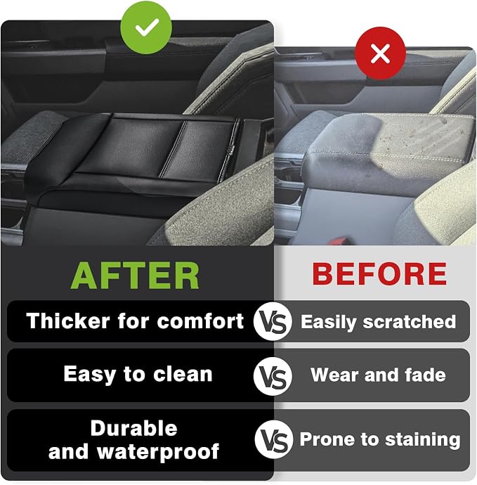 Muslogy Center Console Armrest Cover Fit for Ford F250 F350 F450 2023-2025 2026 Super Duty Accessories, Comfort Armrest Pad Console Lid Cushion Vegan Leather Regular Thick(Bucket Seat ONLY)