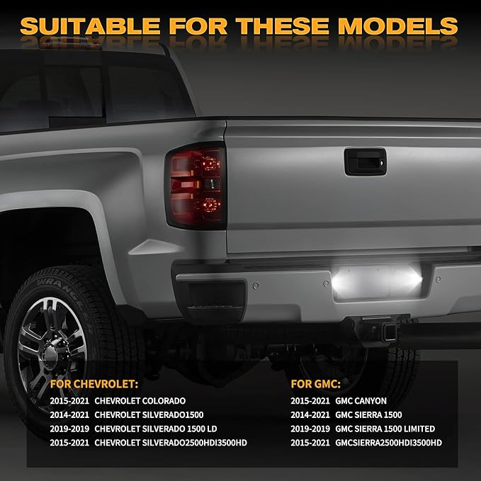 POPMOTORZ LED License Plate Light Compatible with 2014 2015 2016 2017 2018 2019 2020 2021 2022 Chevy Silverado GMC Sierra 1500 2500HD 3500HD 2015-2021 Colorado Canyon Pickup Truck 6000K, White