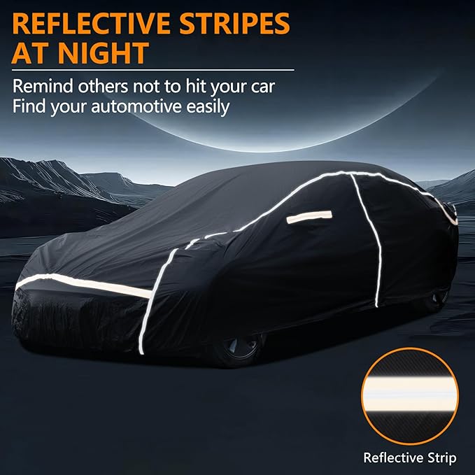 Car Cover Waterproof All Weather,6 Layers Car Covers for Automobiles, Full Exterior Cover with Zipper, Outdoor Car Cover Sun UV Rain Snow Wind Protection, Fit for 185"(185*70*59 inch)Sedan