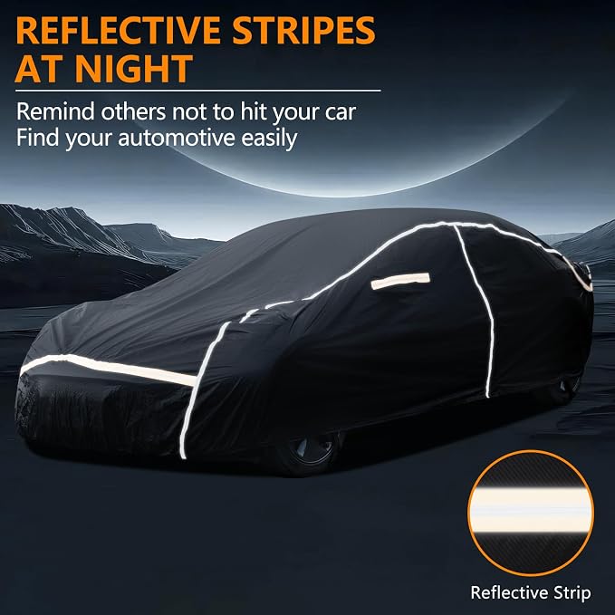 Car Cover Waterproof All Weather, 6 Layers Car Covers for Automobiles, Full Exterior Cover with Zipper, Outdoor Car Cover Sun UV Rain Snow Wind Protection, Fit for 196"(196*74*59 inch)Sedan