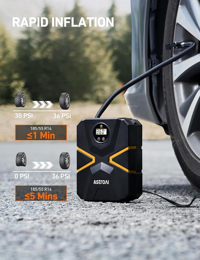 AstroAI S1 Tire Inflator Portable Air Compressor 12V DC 150PSI with Digital Gauge, Auto Shut-Off Preset Pressure Fast Inflation, Compact Air Pump for Car Tires, Motorcycle, Bike, Ball, Inflatables