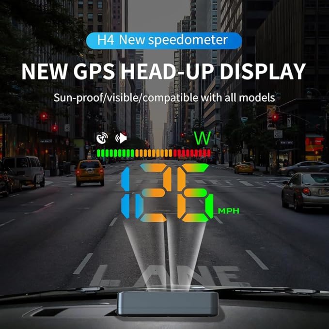 AZIJYV Heads Up Display for Cars, Car HUD H4, gps Speedometer, First Colorful, Large Font Digital Speedometer GPS with Speed, Compass, Automatic Sensing, Speeding Alarm, Suitable for All Cars.