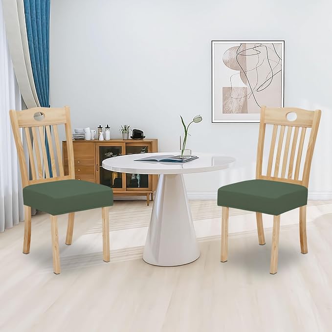 Easy-Going 100% Waterproof Seat Covers for Dining Room Chairs Set of 2, Stretch Chair Seat Slipcovers Protector Removable and Washable Kitchen Dining Chair Covers, Grayish Green