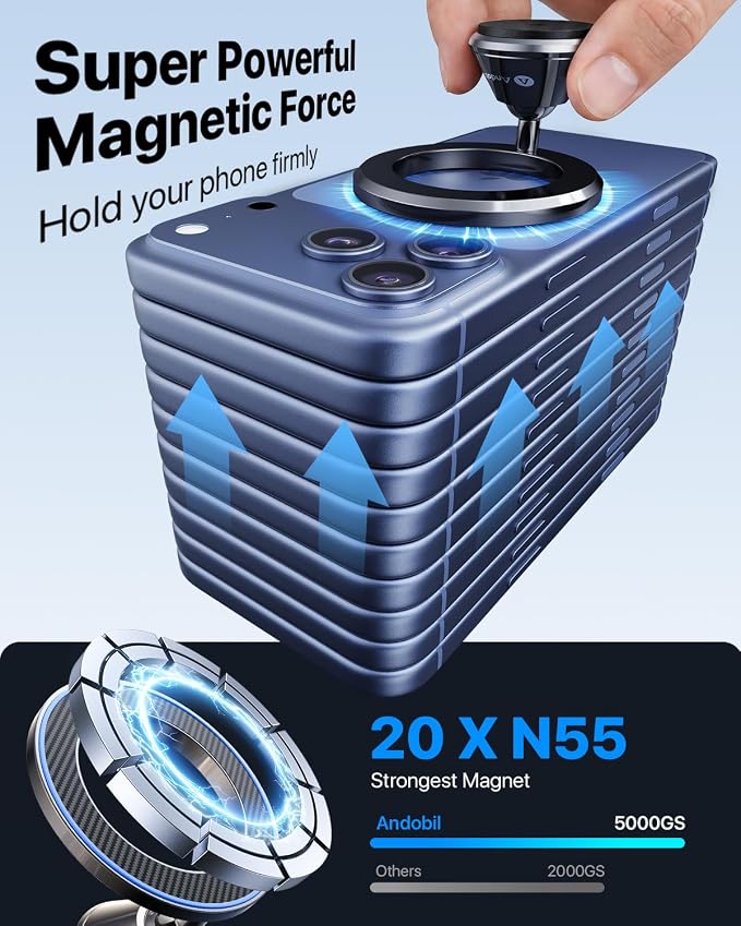 andobil for Magsafe Car Mount [Strongest Magnet & Upgraded 3M Adhesive] Magnetic Phone Holder for Car Dashboard 360 Adjustable Magnetic Car Phone Holder Mount for iPhone 17 Pro Max 16 15 14 13 Plus