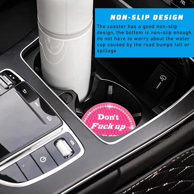 4 PCS Bling Car Cup Coaster, 2.75 Inch Anti-Slip Cup Holder Insert Coasters, Universal Crystal Rhinestone Auto Drink Car Cup Mat, Interior Car Accessories for Women Girls (Rose Red)