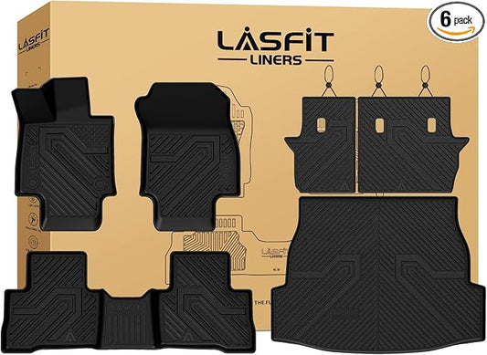 LASFIT Floor Mats & Backrest Mats & Trunk Mat for Toyota RAV4 2019-2025 (Only Fit Hybrid) All Weather TPE Custom Fit Floor Liners Car Mats Full Set Accessories, Lifespan 5 Years+, Black