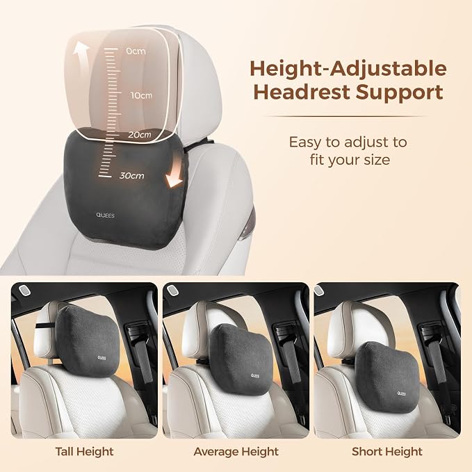 BEBAS Car Headrest Pillow, Comfy Car Neck Pillow for Driving Seat, Universal Neck Support Pillow with Adjustable Strap & Removable Washable Cover, Headrest Cushion for Pain Relief(Black, 1 Pack)