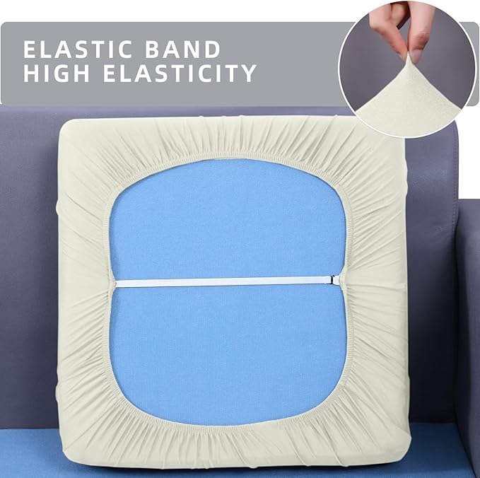 hyha Waterproof Couch Cushion Covers, Stretch Sofa Couch Seat Slipcover for Dog Washable, Non-Slip Waterproof Outdoor Cushion Covers for Patio Furniture Replacement (2 Pieces, Beige)