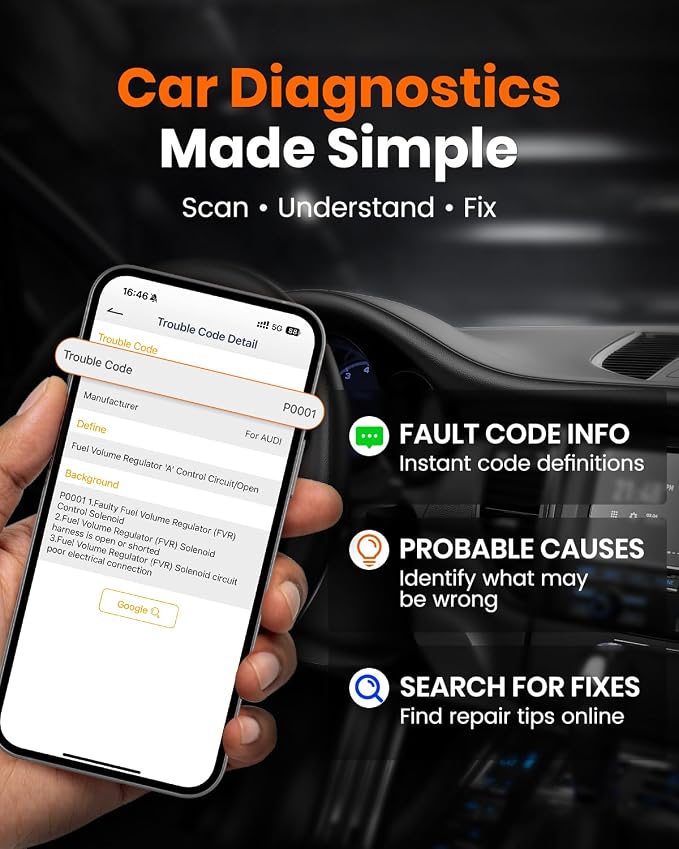 ANCEL AD310 Pro Bluetooth OBD2 Scanner with Battery Tester, Check Engine Light Code Reader & Car Diagnostic Tool, Read/Clear Codes, Live Data, Battery Health & Charging Test for 1996+ Vehicles