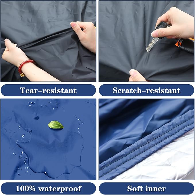 Riakrum Full Car Cover Waterproof All Weather for Automobiles Windproof Cover Rain UV Protection Sun Scratch Resistant Outdoor Universal(Fit Sedan Length/Small SUV (185-193") 59'' H,Black, Blue)