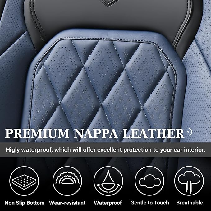 Coverado Car Seat Covers Full Set, Luxury Faux Leather Waterproof Seat Cover, Black and Blue Car Seat Covers, Car Seat Protector, Automotive Seat Covers Universal Fit for Most Cars, Black&Blue