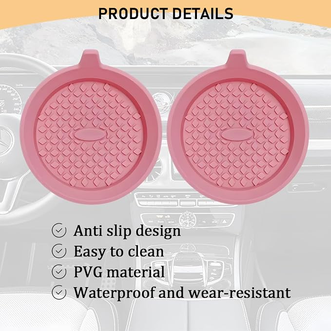 4PCS Car Cup Holder Coaster, Silicone Non-Slip Shockproof Vehicle Drink Cup Insert Mat, Dustproof Embedded Automotive Interior Water Bottle Pad, Universal for SUV Van Truck (Pink)