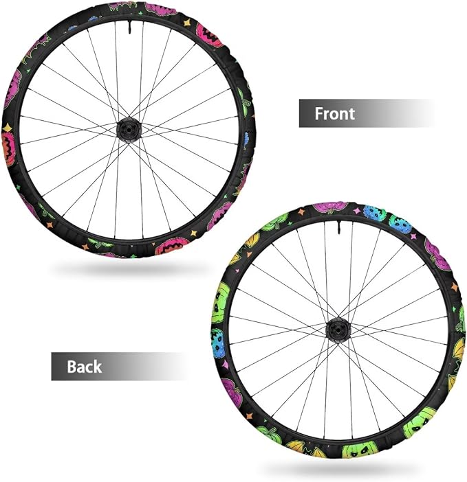 Colorful Pumpkin Wheelchair Wheel Covers Non-Slip Wheelchair Accessories Tyre Covers to Protect Floors Carpets Fits 24" Wheels Set of 2 Pairs Halloween Decorations