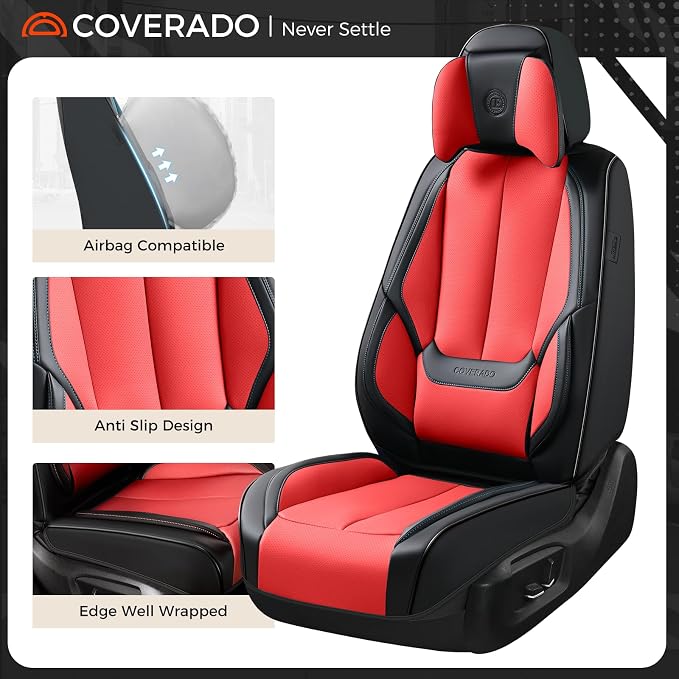 Coverado Car Seat Covers, Seat Covers for Cars, Waterproof Leather Auto Seat Protectors, Leather Car Seat Cushion, Car Interiors Accessories Universal Fit for Most Cars