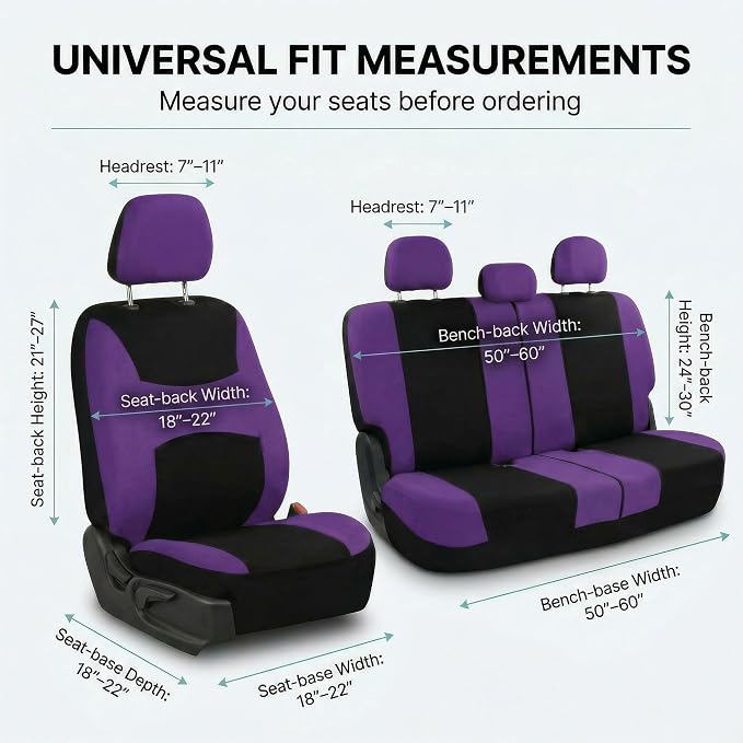 FH Group Automotive Seat Covers Light & Breezy Flat Cloth Seat Cover Three Row Set Purple, Airbag and Split Rear Car Seat Cover Universal Fit Interior Accessories Cars Trucks SUV Car Accessories