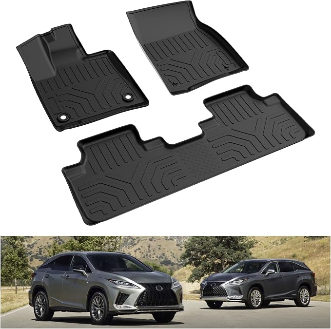 Kiwi Master Floor Mats for 2016-2022 Lexus RX (RX350/L RX450h/L) | Custom Fit All Weather Car Mats, Heavy Duty TPE Floor Liners, Front & Rear 2 Row Set, Black