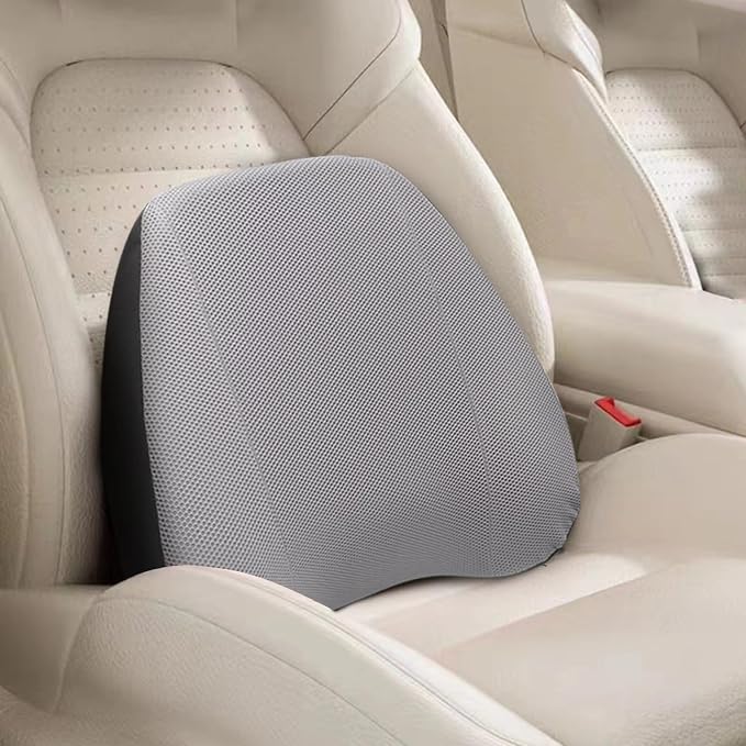 Super Comfy Lumbar Support Pillow, Car Seat Back Support Pillow for Driving | Adjustable Strap, 100% Memory Foam & Breathable Removable Cover, Ergonomic Design - Softness Back Support Pillow(Gray)